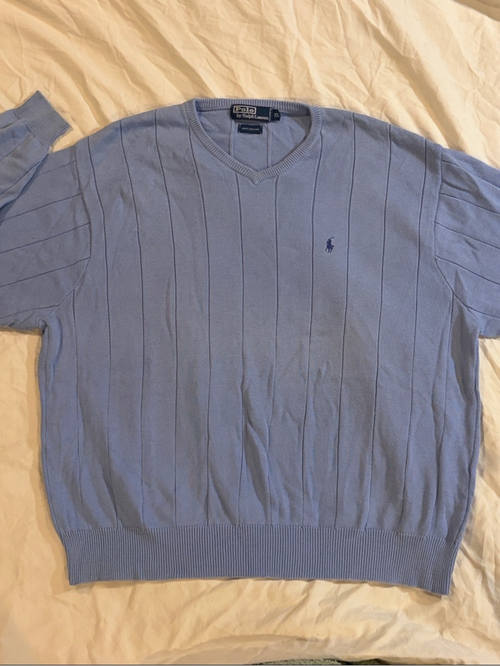 Vintage Polo by Ralph Lauren Mens Sky Blue V-Neck Sweater sz XL